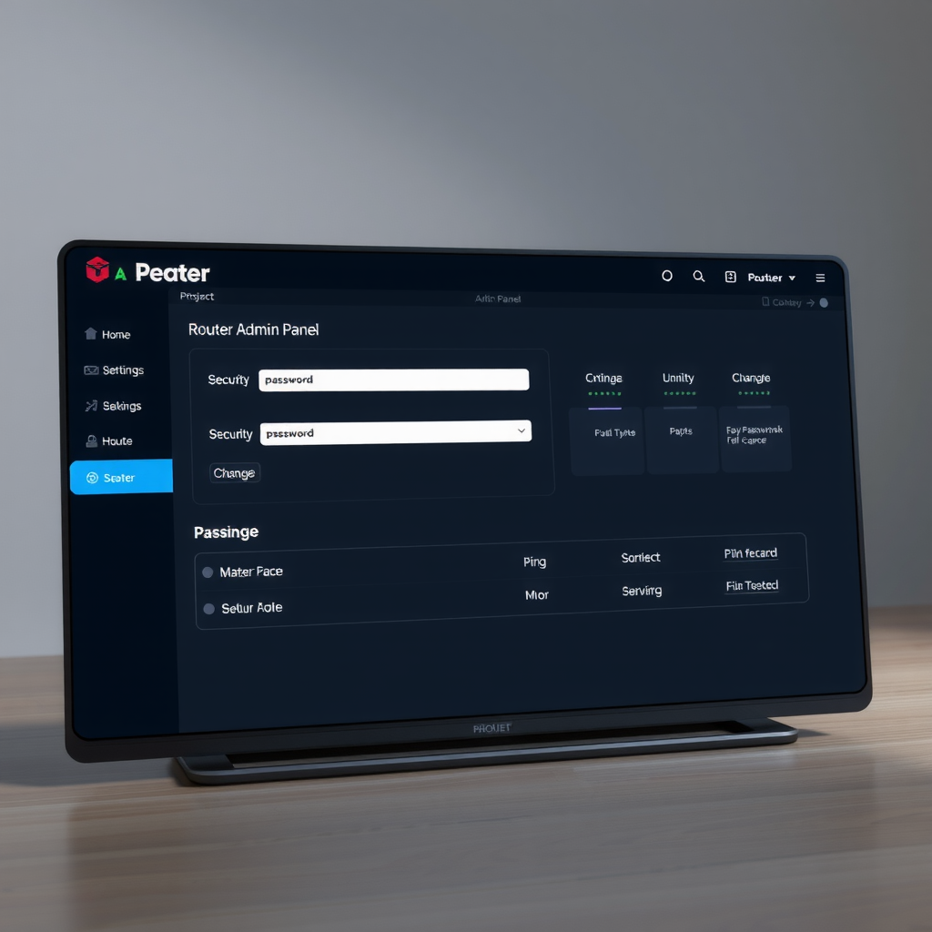 Интерфейс панели администратора роутера с настройками безопасности, экран смены пароля, современный дизайн