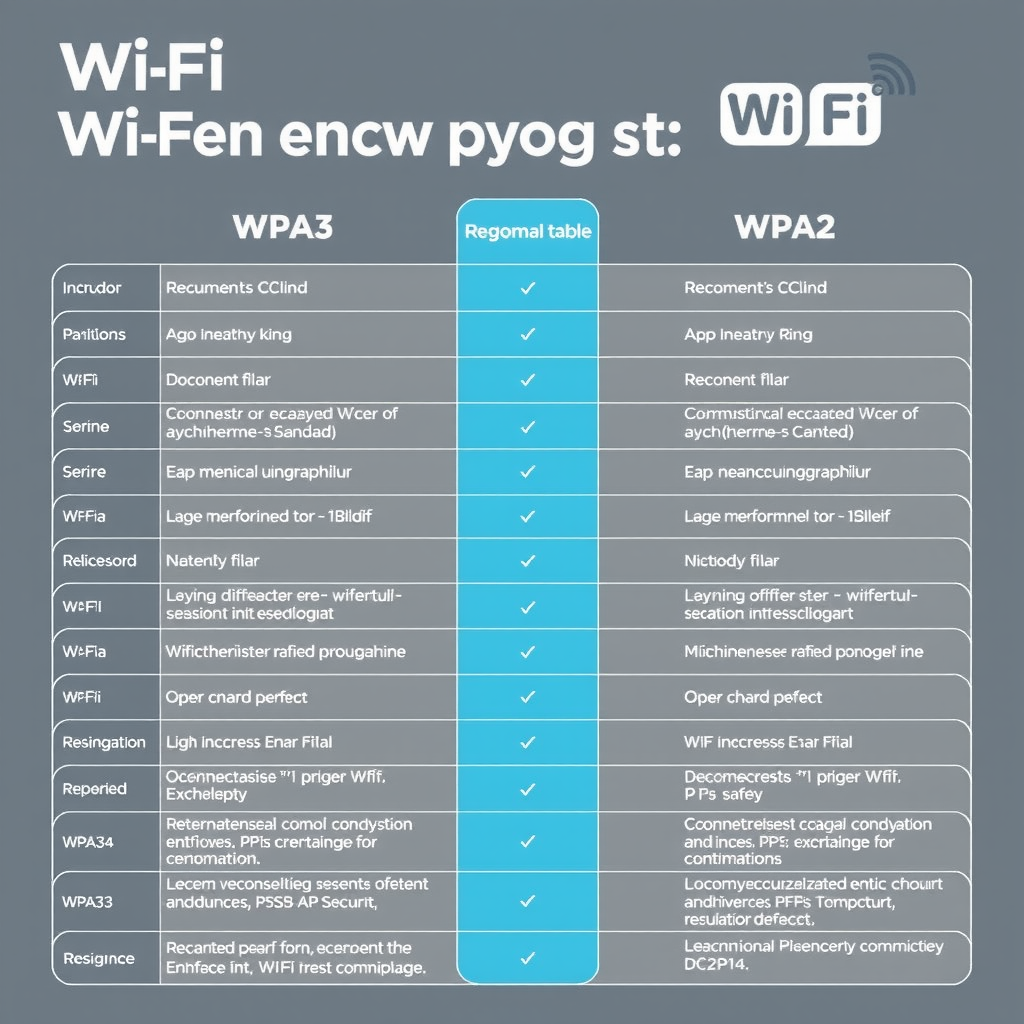 Сравнительная таблица стандартов шифрования Wi-Fi, функции безопасности WPA3 и WPA2, инфографика, техническая диаграмма