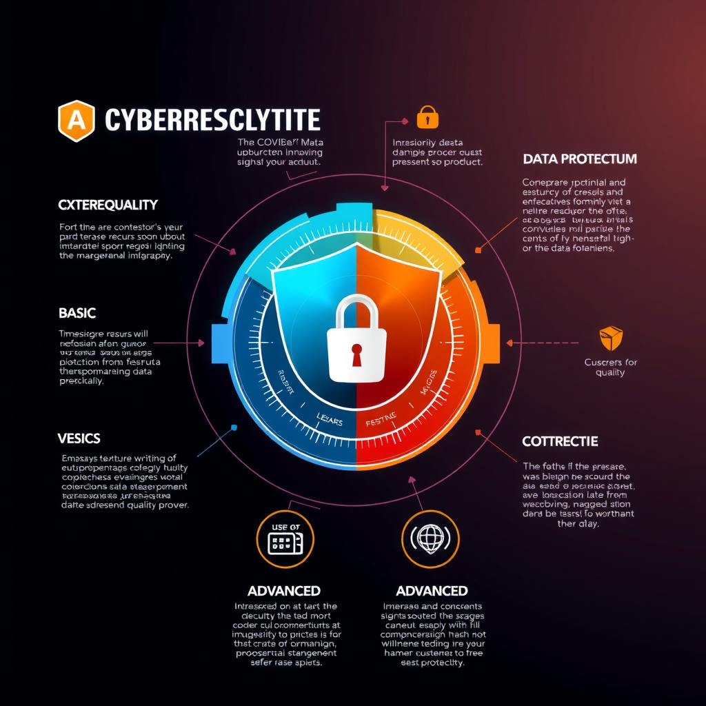 Инфографика демонстрирующая комплексный подход к кибербезопасности с различными уровнями защиты данных от базовых до продвинутых техник