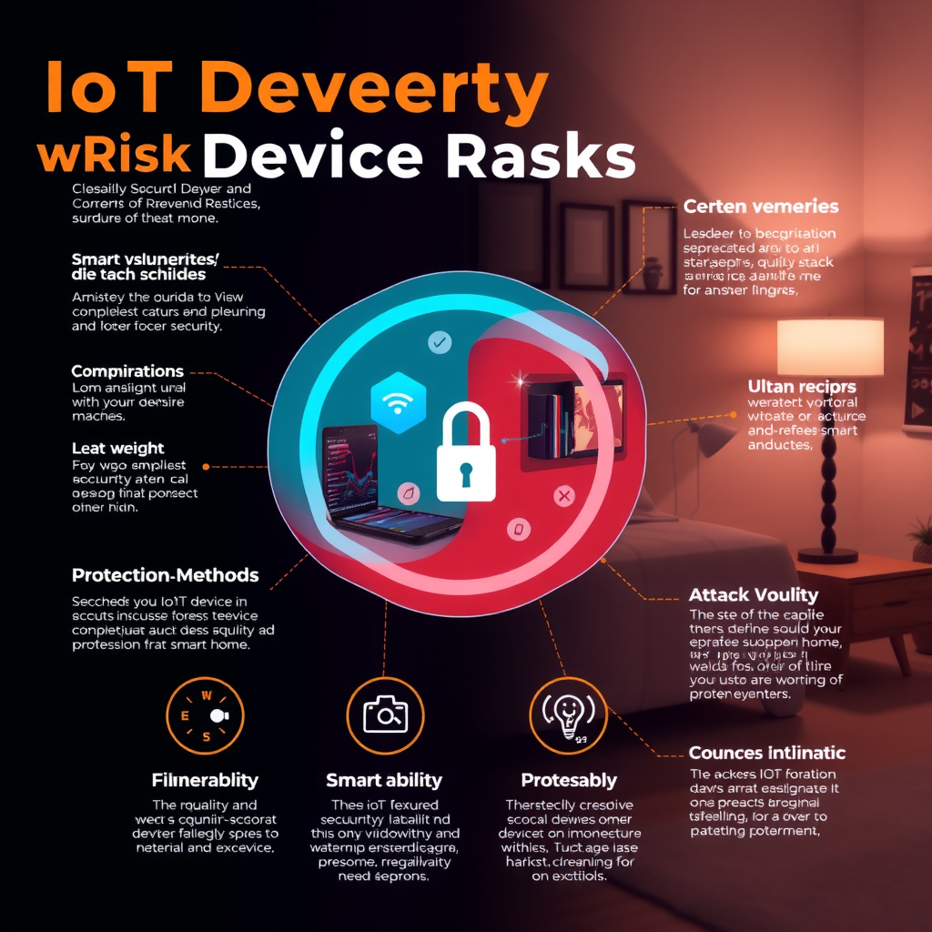 Инфографика рисков безопасности IoT устройств, уязвимости умного дома, векторы атак, методы защиты